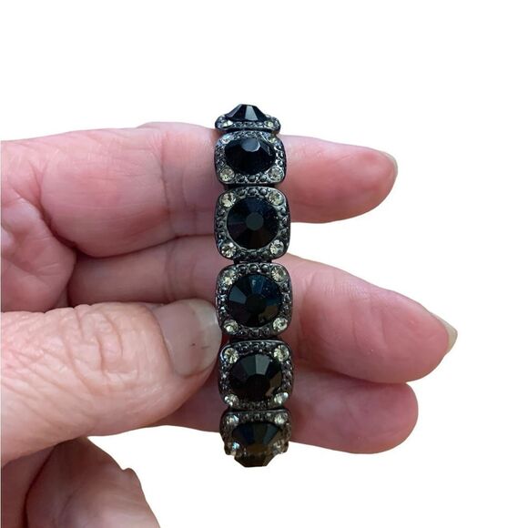 GLAM Black Rhinestone Stretch Bracelet - Picture 2 of 5